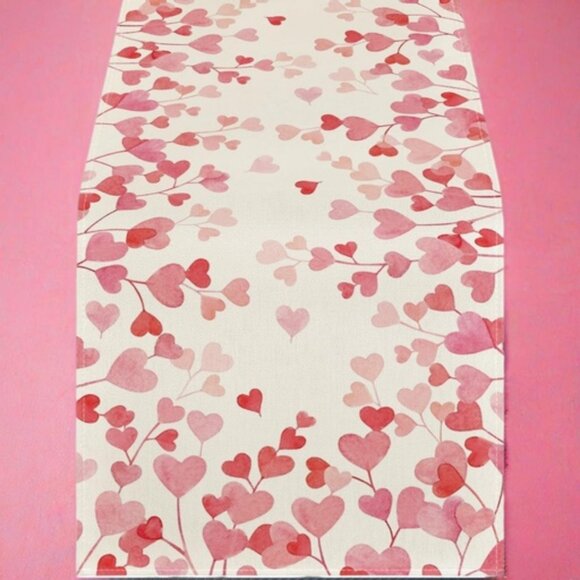 Valentines Day Table Runner Heart Dining Cloth Cottage Pink Wedding Party Decor - Picture 9 of 10